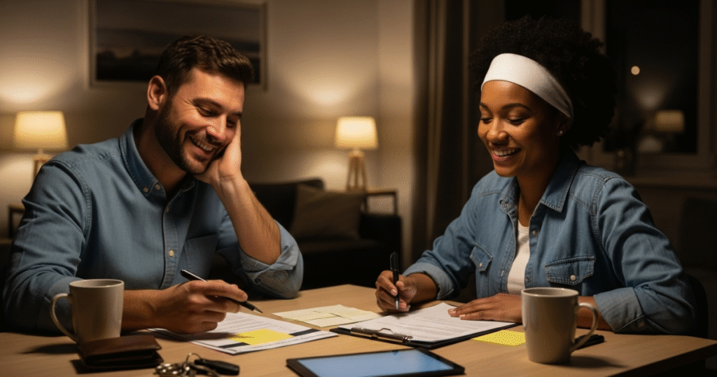 Casal feliz com aprovação do Crédito do Trabalhador